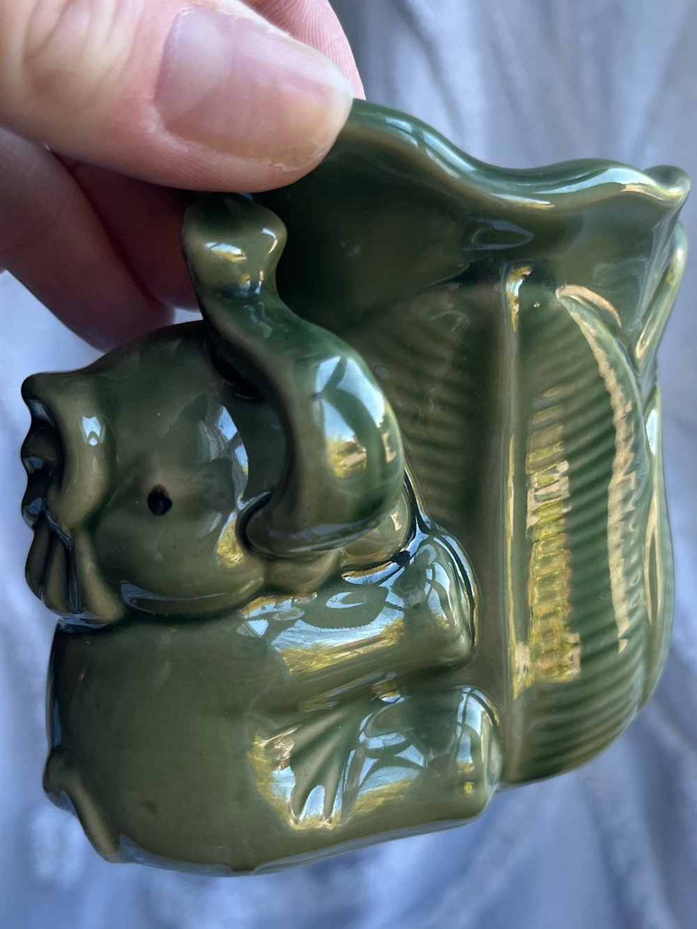 Vintage MCM Green Ceramic Lucky Bamboo Elephant Planter - Decorative Home Accent